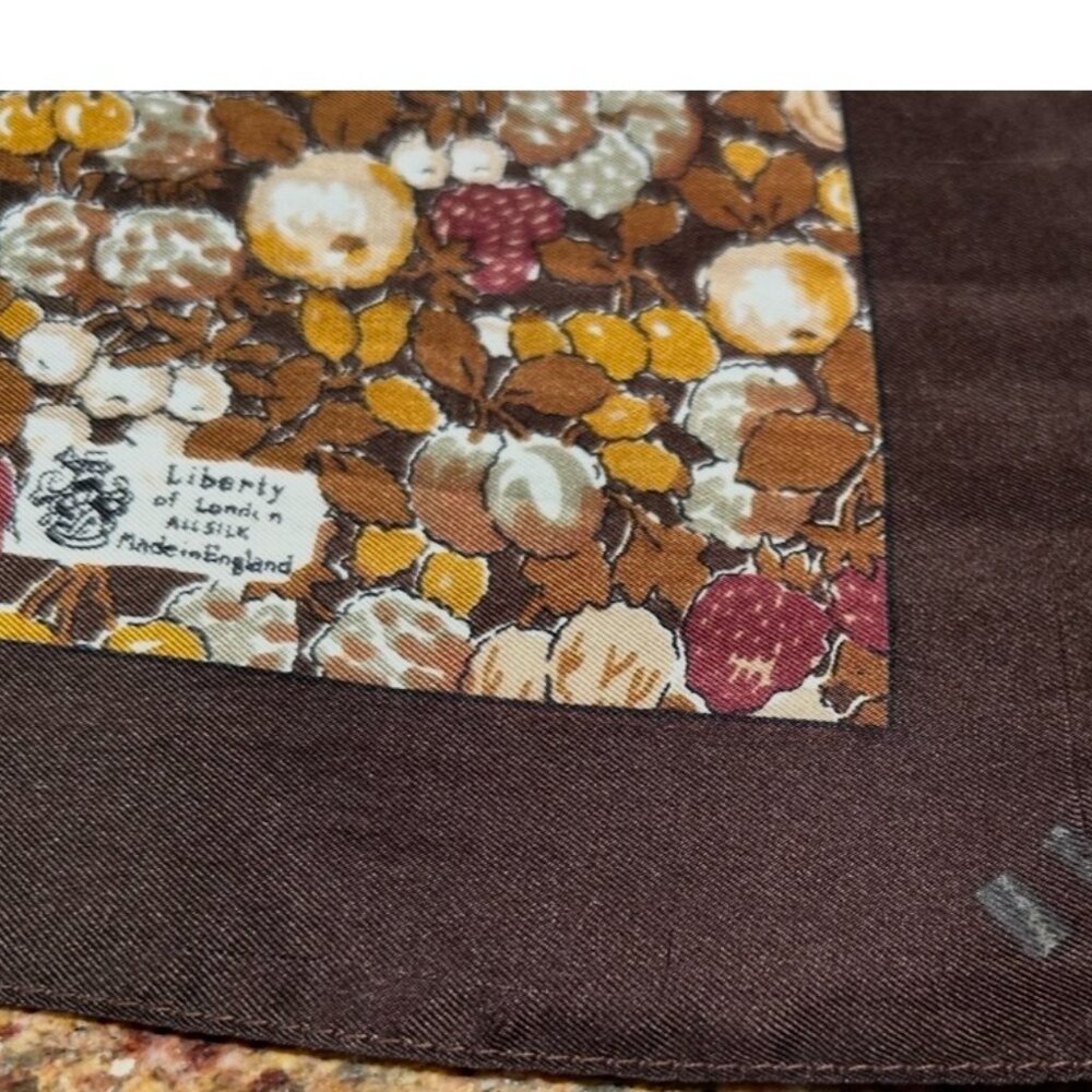 Vintage Liberty of London All Silk Scarf Brown Tones 22.5" x 23.5" - Picture 3 of 7